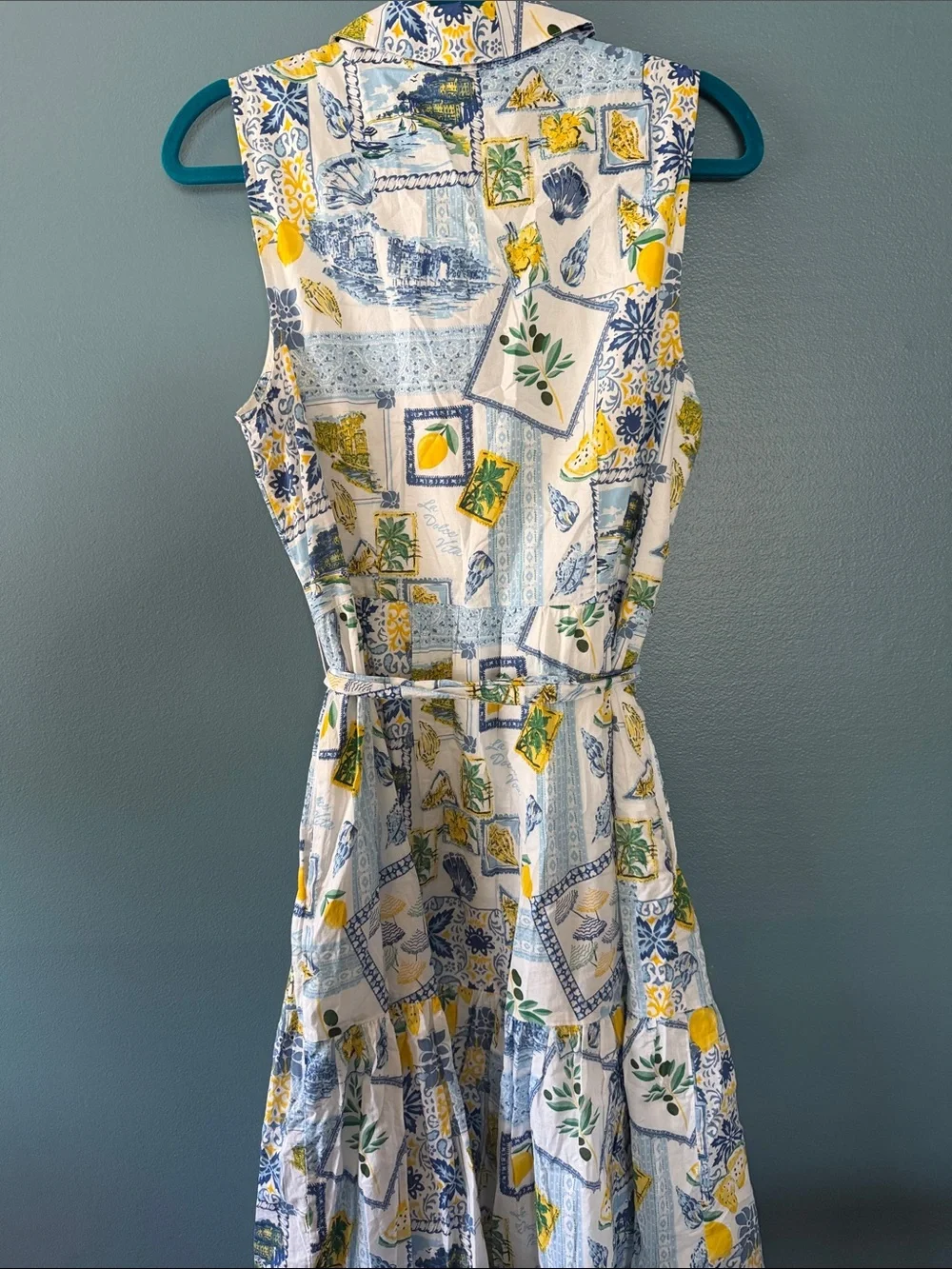 J. Crew Sleeveless Tile & Lemon Maxi Dress - Yellow & Blue - Picture 5 of 5